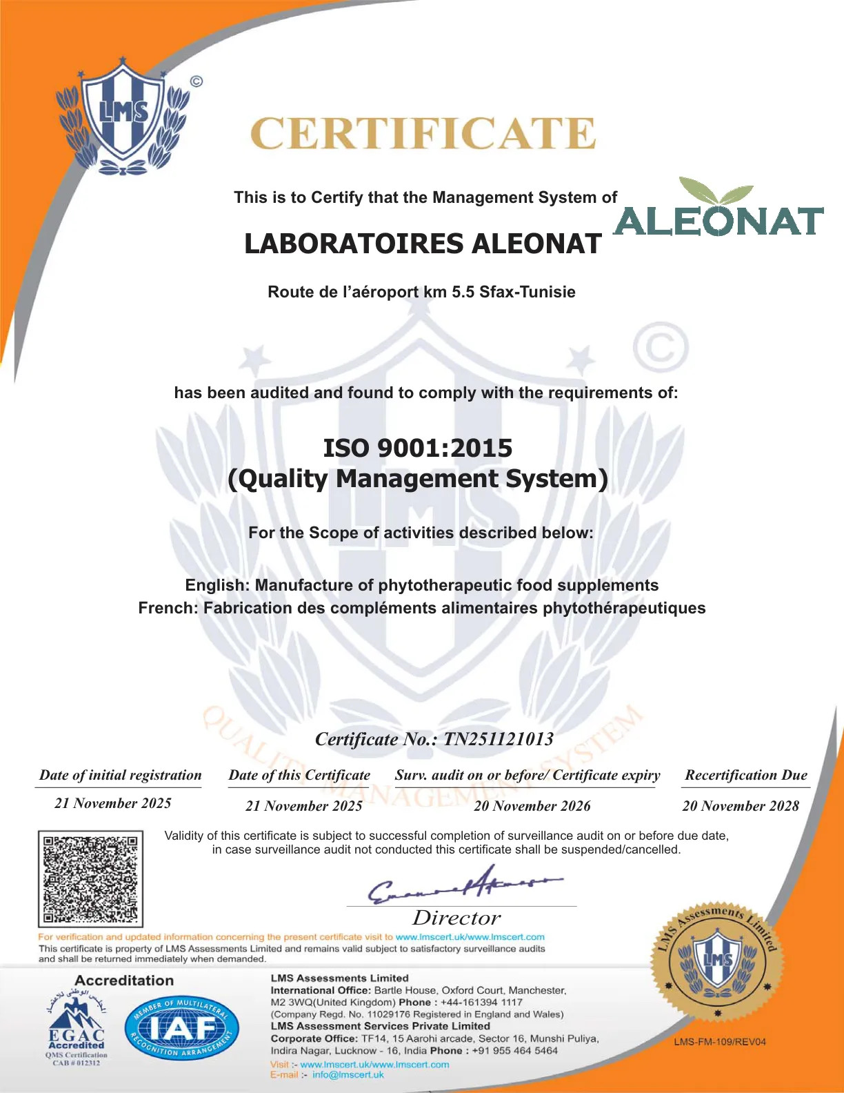 Certification ISO 9001:2015